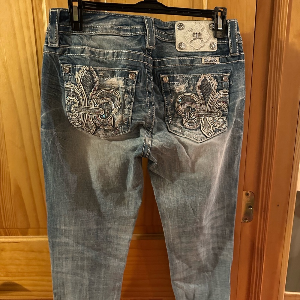 Miss Me Blue Cropped Jeans with Embellished Pockets